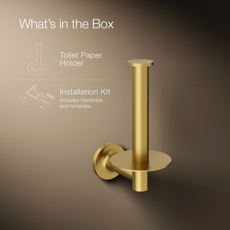 Purist® Vertical Toilet Paper Holder, Wall-Mount Bathroom Toilet Paper Holder, Vibrant Brushed Moderne Brass