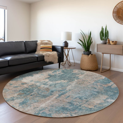 Premium Machine Washable Cerrito AMF573 Teal Rug