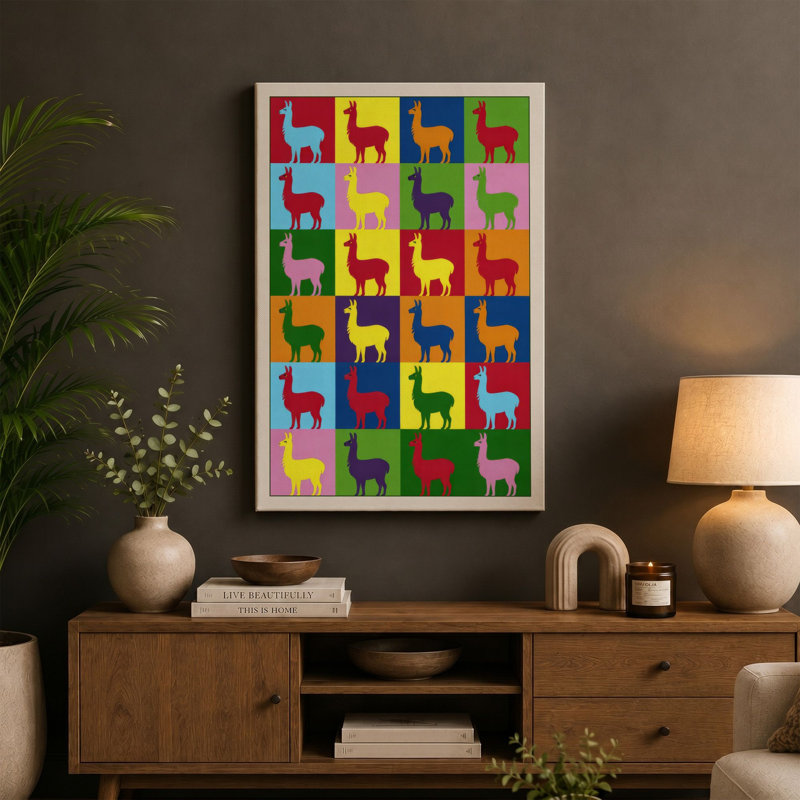Llama Grid Pop Art - Wrapped Canvas, 24x16 - 61.0 x 40.6 cm, Terracotta Border