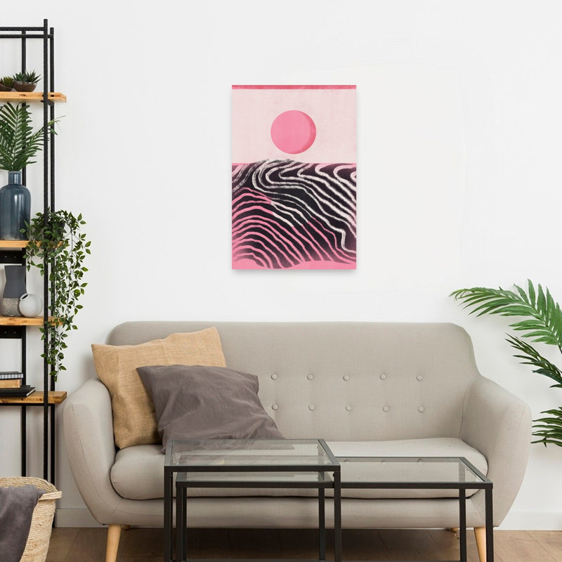 Pink Sun Abstract Horizon Abstract Contemporary Geometric Landscape Nature Wall Art Print 1 Piece Wrapped Canvas Wall Art