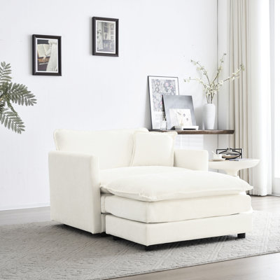 Fauteuil de chambre à coucher en chenille blanche - Tissu haut, fabrication en bois massif pour le confort avec repose-pieds de couleur, matériau respirant, structure