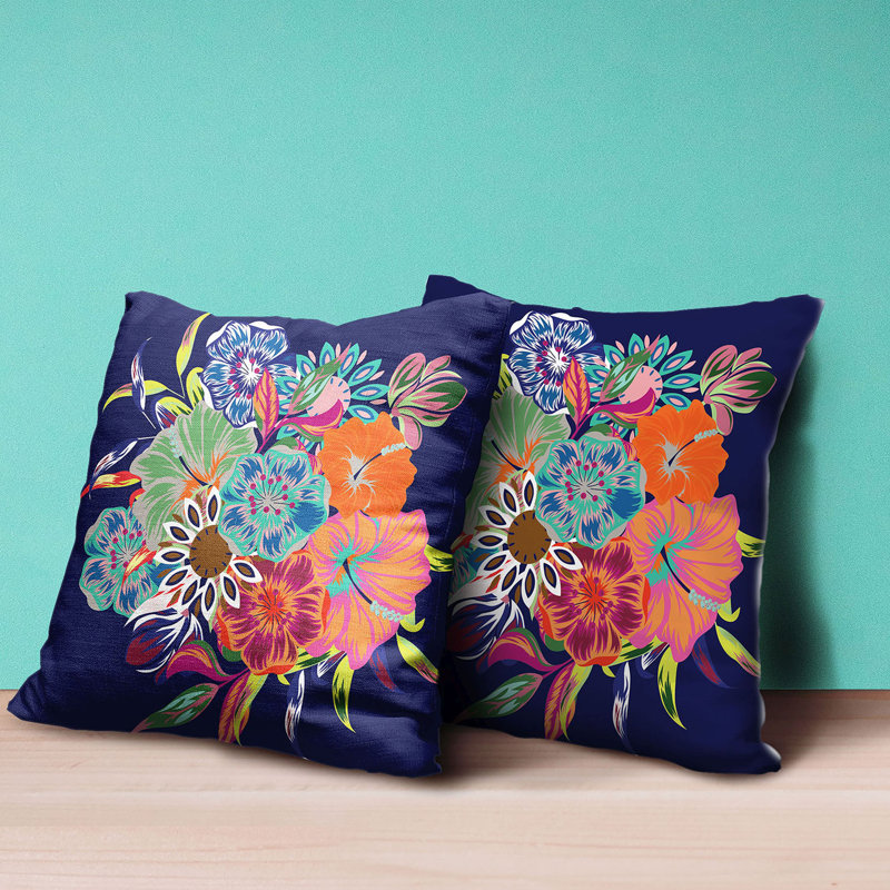 Floral Reversible Throw Pillow, 18" x 18", Orange/Green