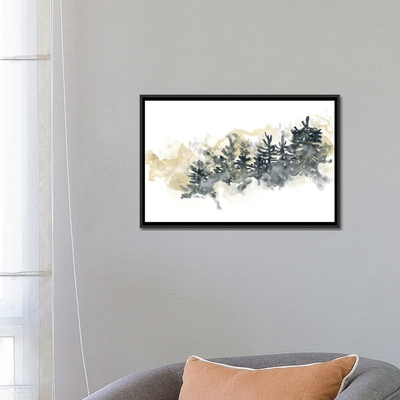 « misty hillside ii », impression sur toile, H 18 po x l 26 po x P 1,5 po, Toile avec cadre noir, Pas de tapis