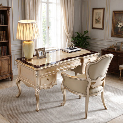 Luxury-Style Solid Wood Writing Desk with Drawers