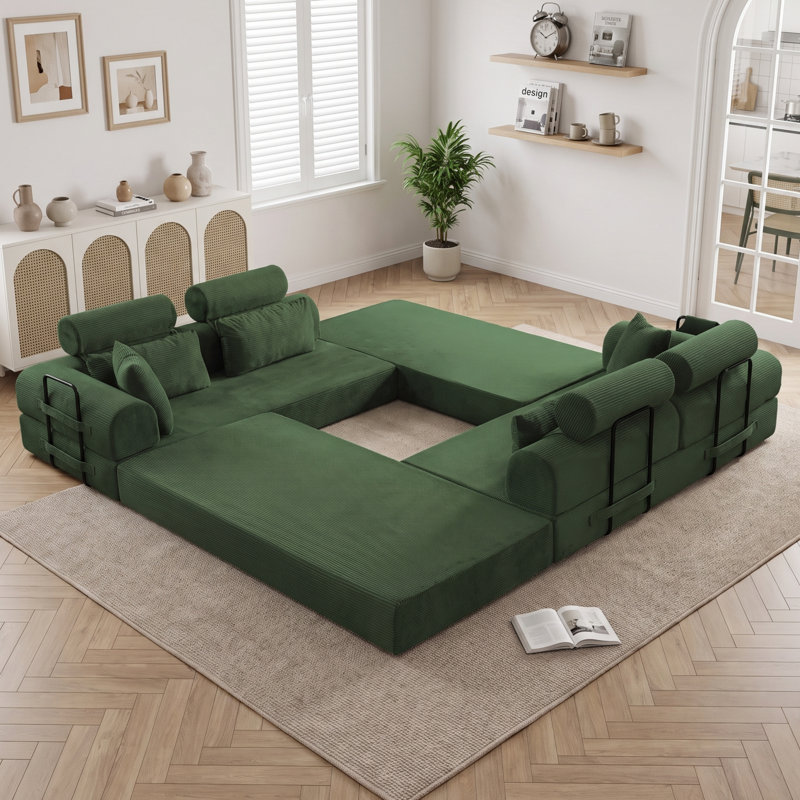 106.3" 2-Piece Corduroy L-Shaped Sleeper Modular Sectional, Compressed Convertible Sofa Bed, No Assembly for Small Spaces