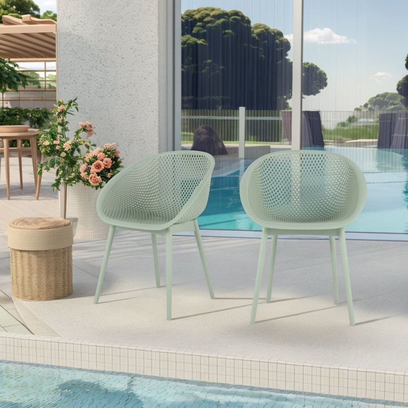 Chaise de salle à manger d'extérieur empilable 2 pièces (sans table), Vert pâle