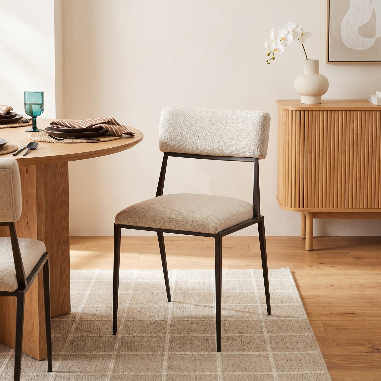 Aguilera Genuine Leather Dining Chair, Thames Cream