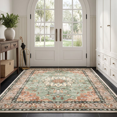 Tapis antidérapant à motif floral rétro patiné 8 x 8 pi