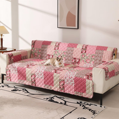 Housse de canapé en patchwork avec sangles élastiques - Housse facile à installer - Protection de meubles lavable, 190 cm (P) x 325 cm (L), (Canapé, rose vif)