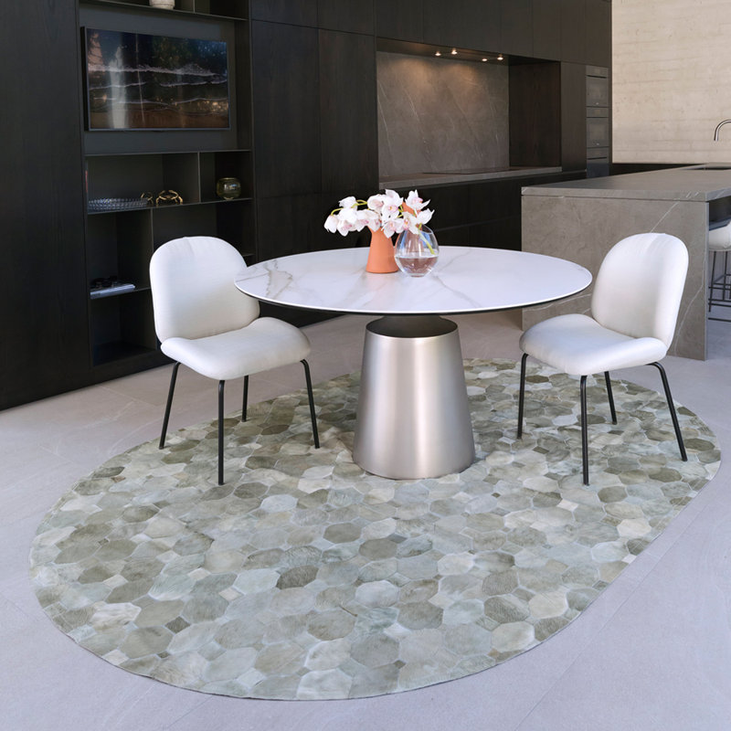 Cowhide Geometric Area Rug in Moss, Oval 6'7" x 9'8"
