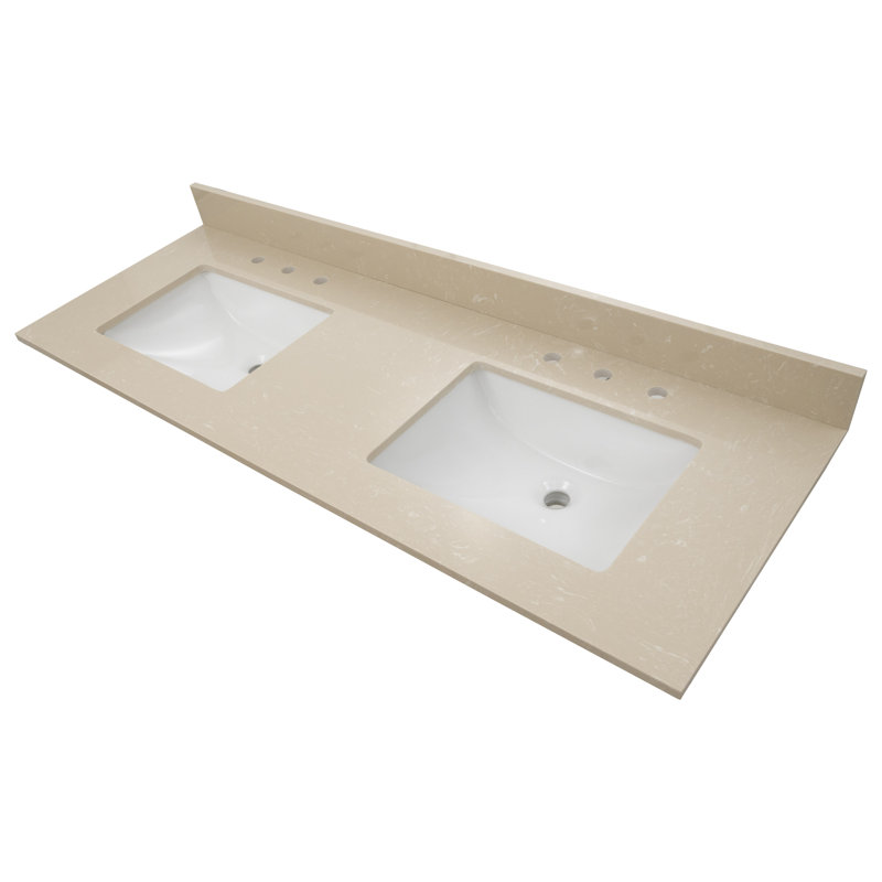61 in. Beige Cosmic Sand Double Sink Vanity Top with White Ceramic Undermount Sinks