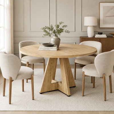 Table de salle à manger ronde de 110 cm (43,3 pouces) avec base en bois massif pour 4 à 6 personnes