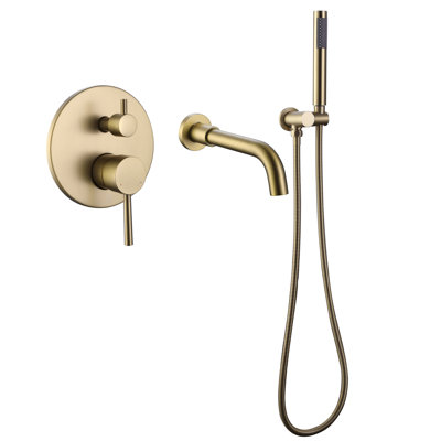 7.8" Wall Mounted Tub Filler, Solid Brass Bathroom Tub Faucet with Hand Shower