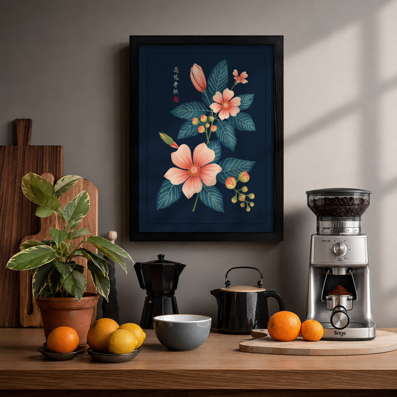 Floral Study In Pink Botanical - Print, Black, A4 - 29.7 x 21.0 cm