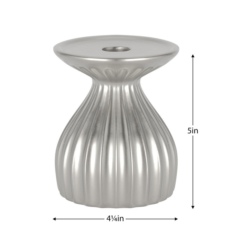 Porte-bougie en céramique 5 po Aurelia, Argent