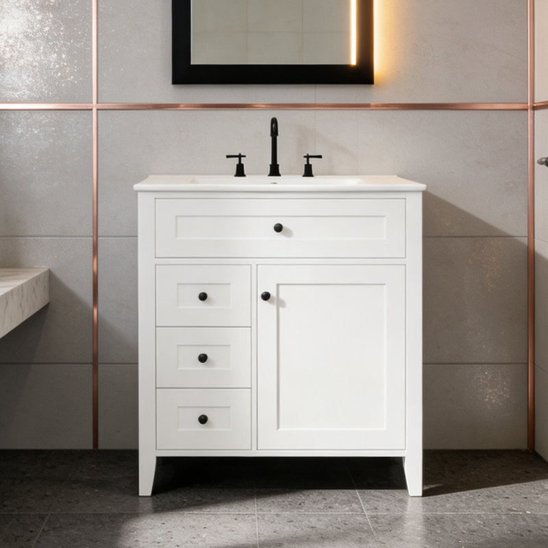 Meuble-lavabo autoportant de 30 po avec lavabo, Blanc