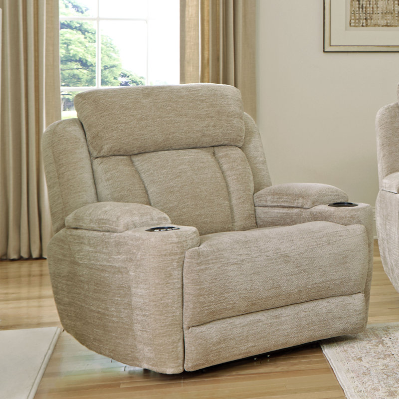 Pul 42" Upholstered Power Recliner with Adjustable Headrest with Pillow Top Arms, Lucky Fawn