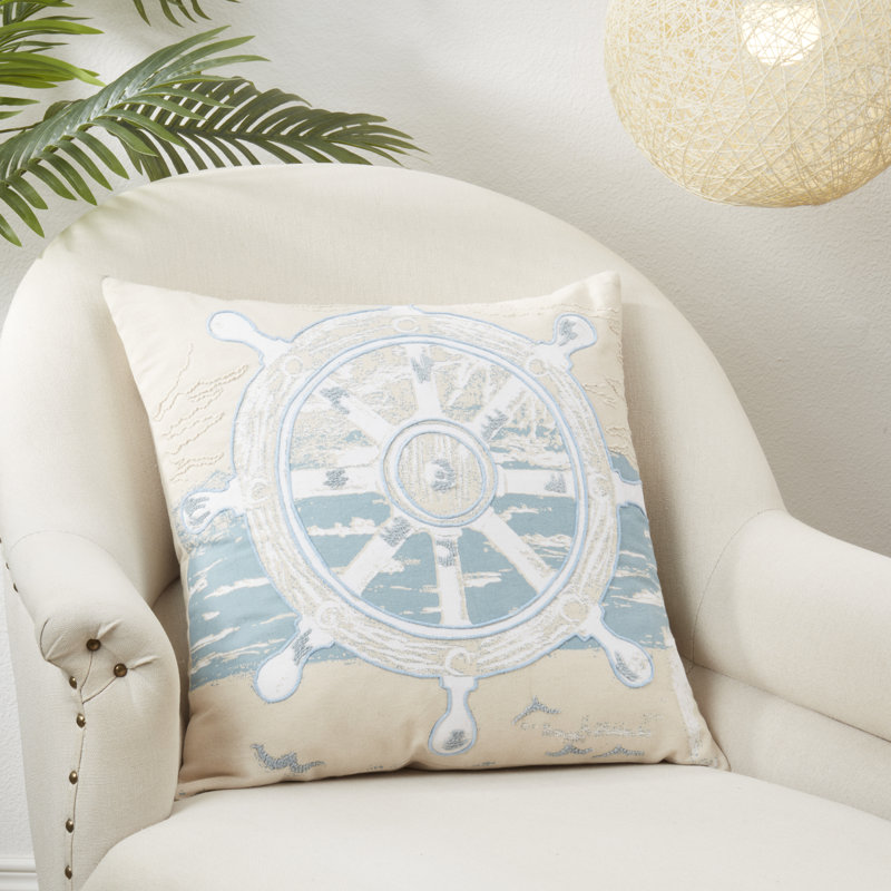 Helm of the Waves Blue Cotton Throw Pillow Cover 20"x20"