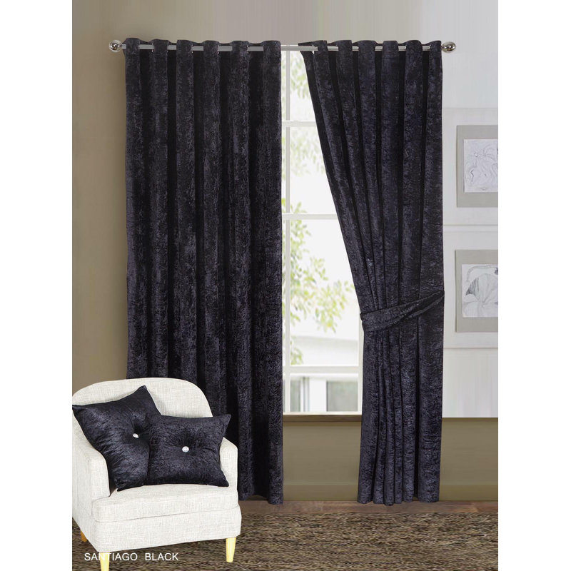 Daire Velvet Blackout Curtain Pair, Black, 167 W x 183 D cm