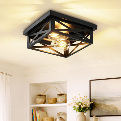 Paquet de 1 plafonnier encastré industriel en métal noir 2 lumières Squre (ampoule non incluse)