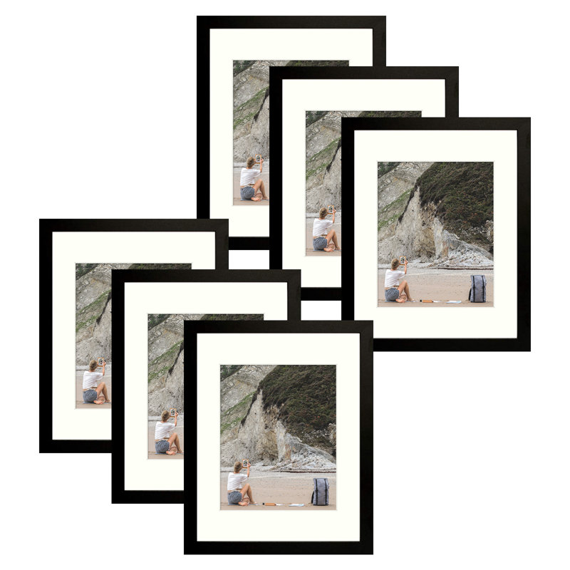 Dreketi Picture Frame Set Gallery Wall with Plexiglass, Black, 11" x 14" Matted to 8" x 10"