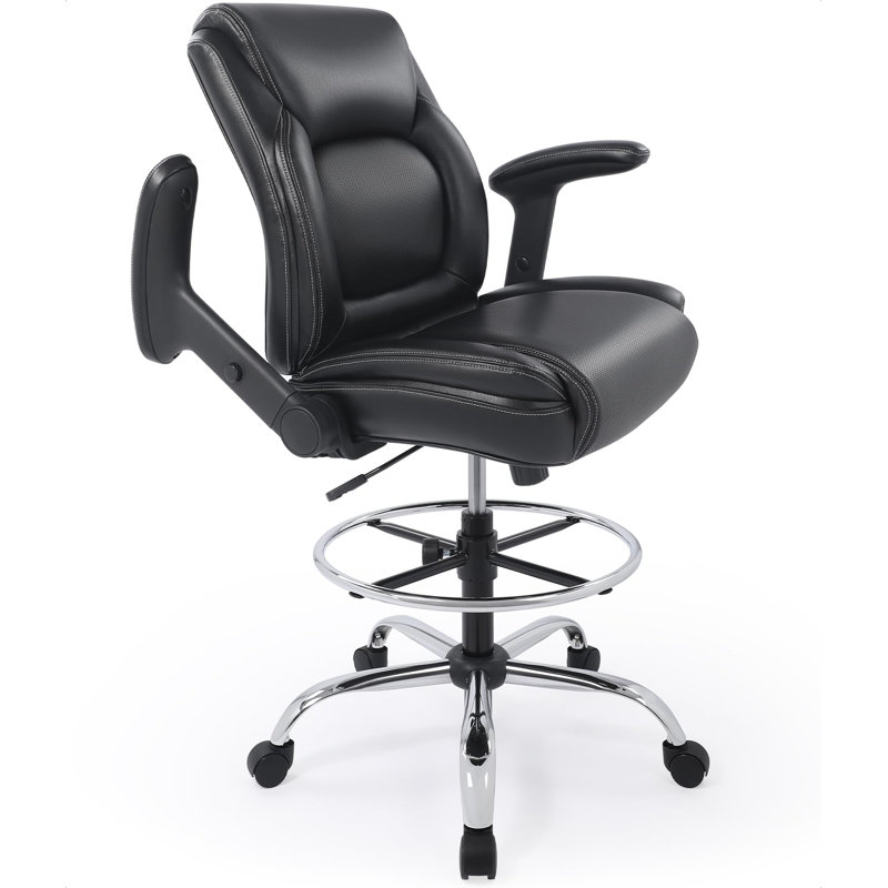 Chaise ergonomique ergonomique à dossier moyen en simili cuir avec accoudoirs et repose-pieds multifonctionnels