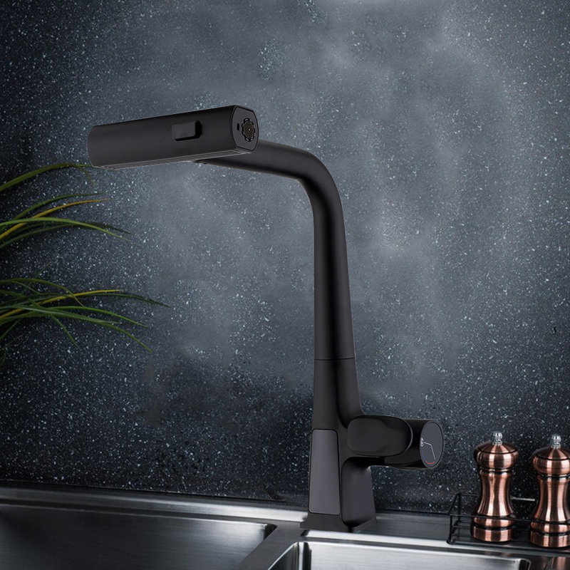 CERYPSA Kitchen Faucet Pull Down Single Handle Switching Three Spray Modes, Matte Black