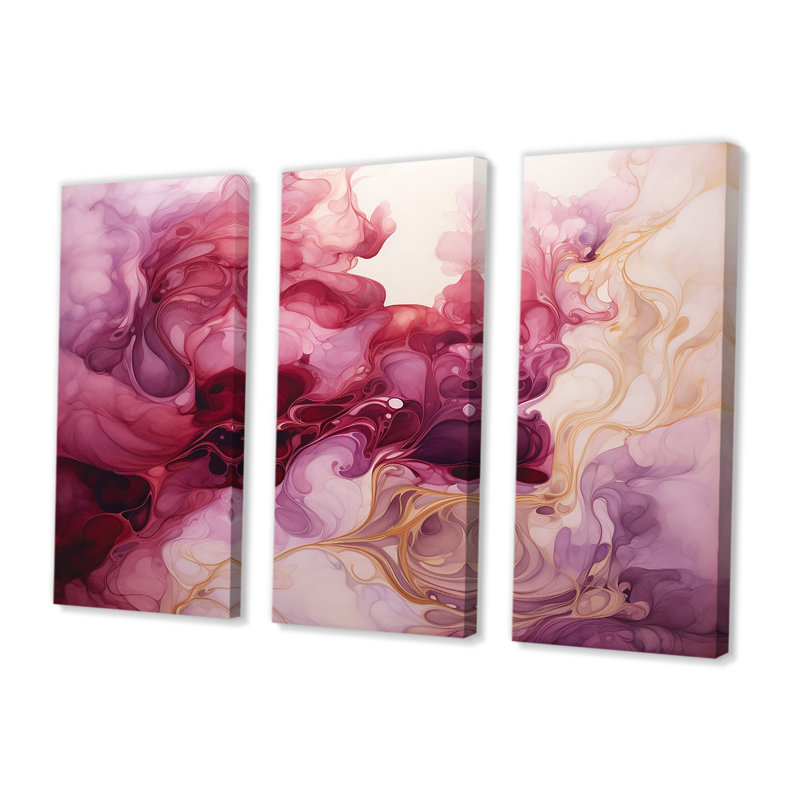 «Blush In Motion Fluid Magenta Clouds», ensemble d'art mural abstrait à encre liquide, H 28 po x l 36 po x P 1 po