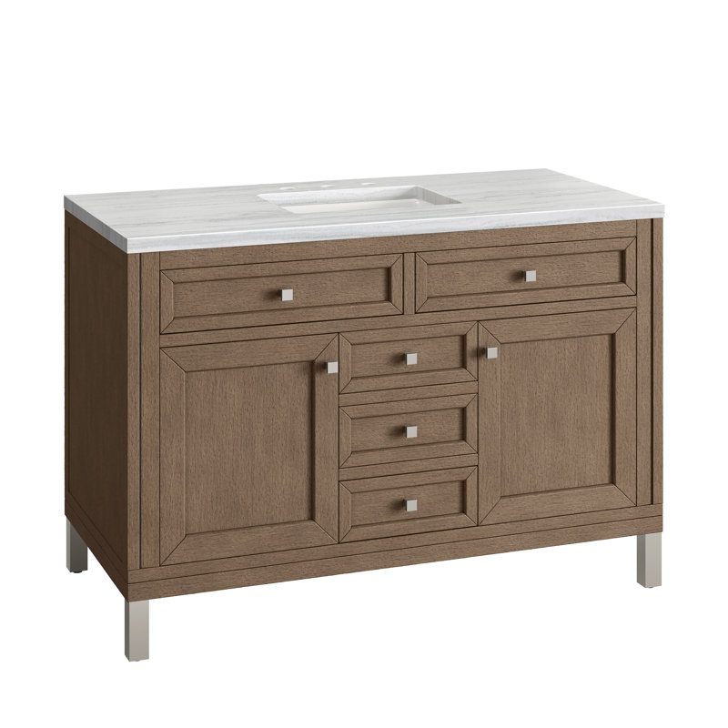 Chicago 48'' W Single Vanity, Walnut Whisper, Parisien Bleu, 8" Widespread