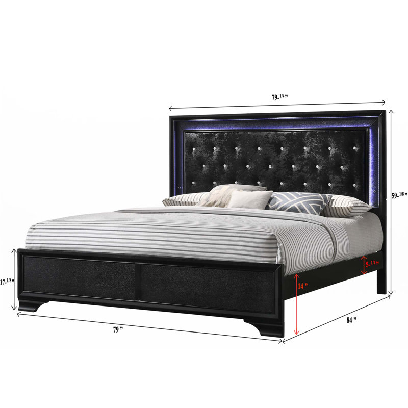 Lit à panneau tapissier 1pc (seulement lit), Noir, Très grand