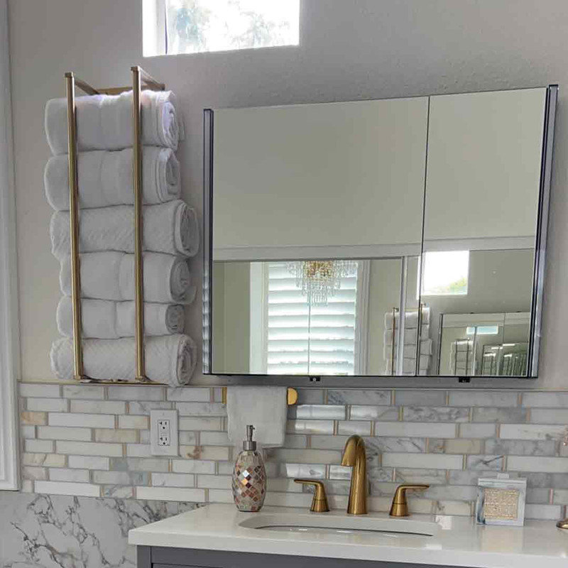 Porte-serviettes pour mur de salle de bain, pour ranger serviettes, peignoirs, porte-serviettes avec crochets, Doré