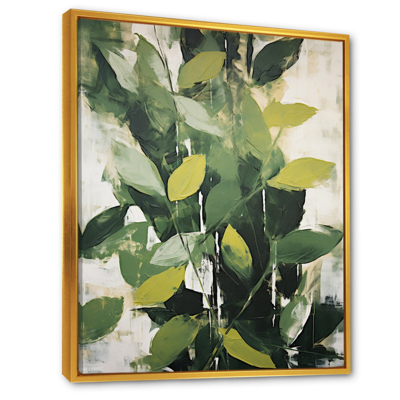 Abstrait, plantes vertes, minimalisme, collage rétro I, Cadre flottant doré, H 44 po x l 34 po x P 1,5 po