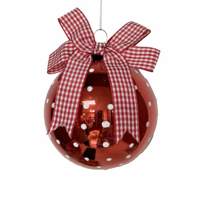 Ornement boule rouge en verre tacheté suspendu (paquet de 4)