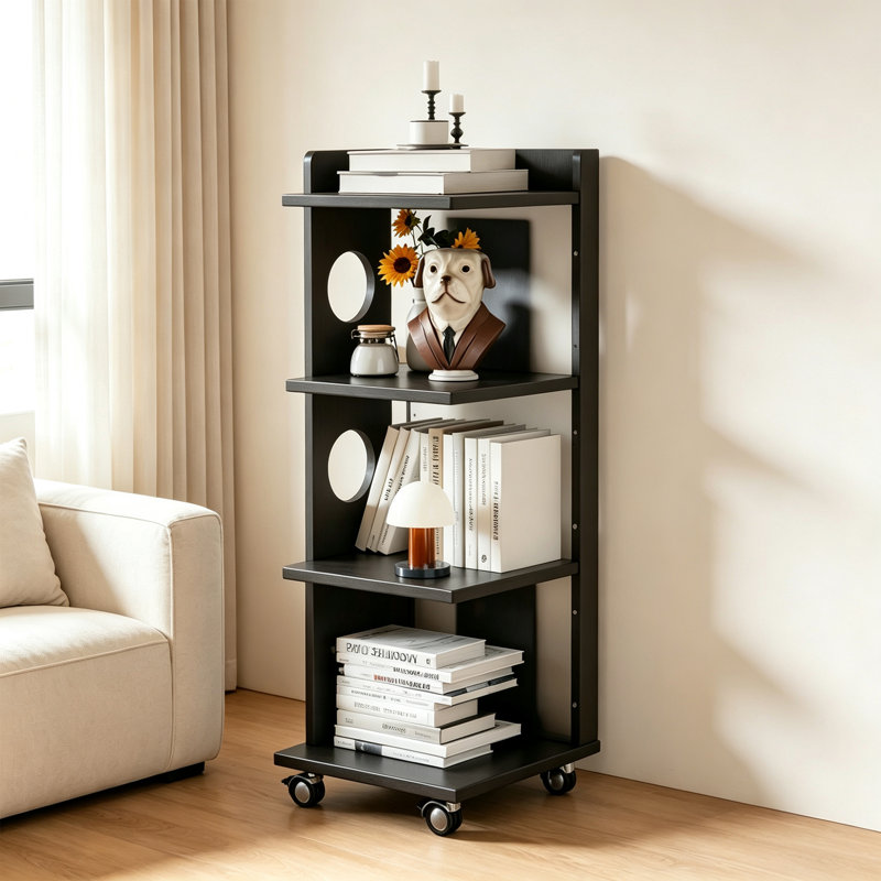 Rubberwood Mobile Open Bookcase With Wheels