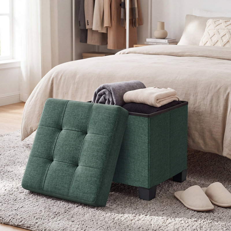 Syman 38cm Wide Square Solid Colour Ottoman with Storage, Dark Grey