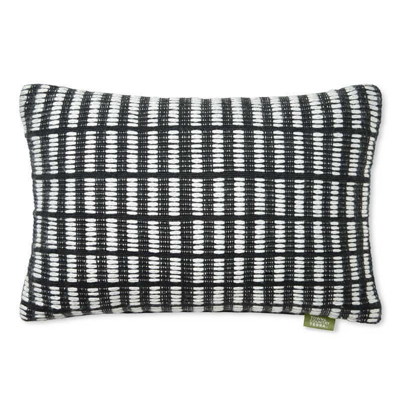 Black and Ivory Rectangular Outdoor Throw Pillow