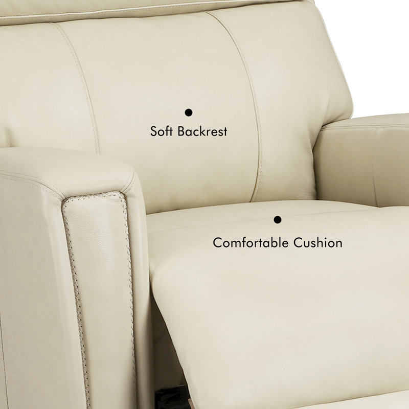 Causeuse inclinable en cuir véritable Rumalda avec gravité zéro, ports USB / USB-C et appui-tête réglable, Beige
