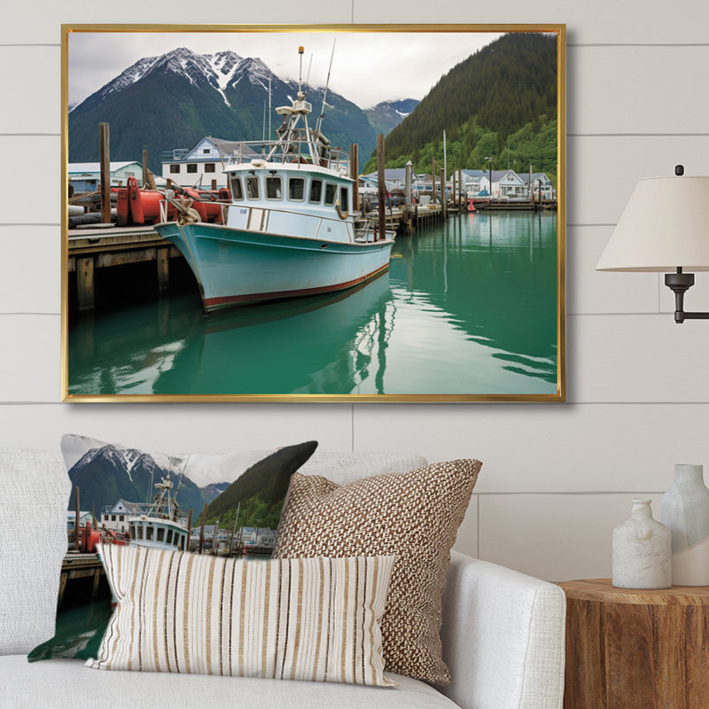 Alaska, ville de pêche de Seward, Cadre flottant doré, H 34 po x l 44 po x P 1,5 po