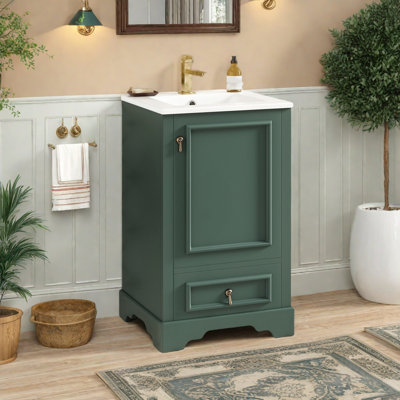 Meuble-lavabo de 20 po avec lavabo en céramique, porte à fermeture en douceur, tablette ajustable en forme de U