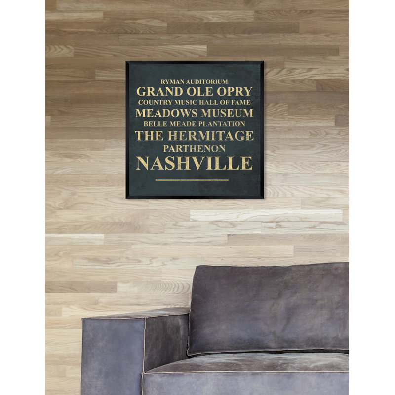 Repères de nashville-impression d’art textuel, H 26 po x l 26 po x P 1,2 po, Papier avec cadre noir