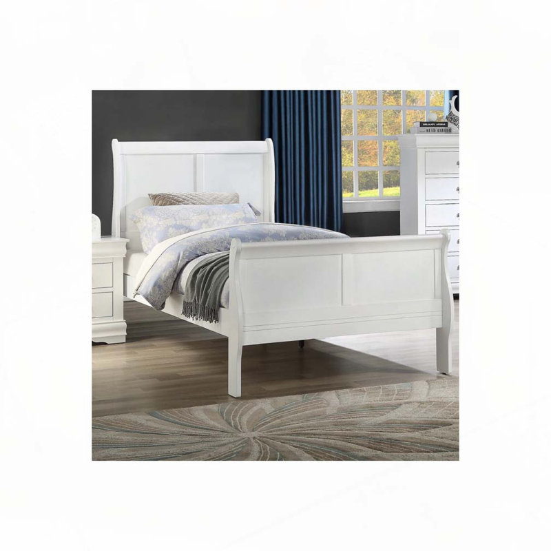 Panneau à lit-bateau en bois massif, Lit simple, Blanc