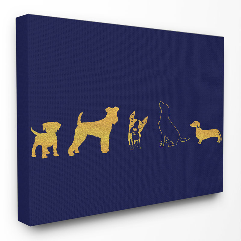 « gold dog silhouette », impression de couleur marine surdimensionnée, H 24 po x l 30 po, Toile tendue