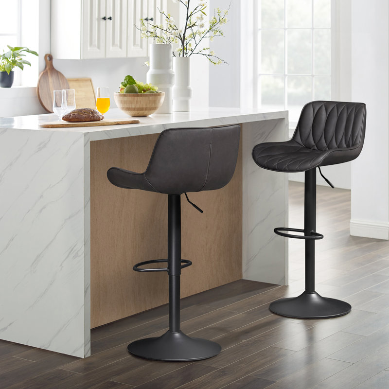 Creve Adjustable Height Faux Leather Bar and Counter Stools (Set of 2), Blackbrown