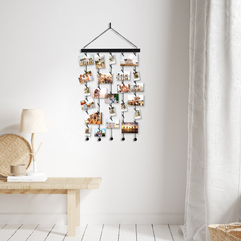 Présentoir à photos suspendu avec pinces - Décoration murale pour chambre à coucher ou dortoir