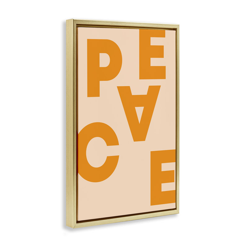 «Peace Peace», typographie sur toile flottante par Incado, Cadre flottant métallique doré, H 25 po x l 17 po