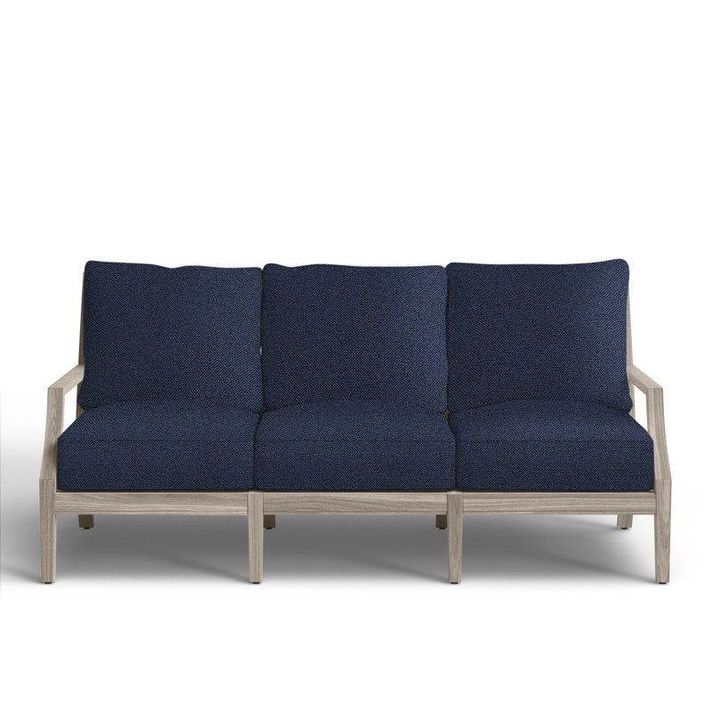 Haley Teak Patio Sofa with Cushions, Intermix Indigo, Oyster Teak, No welt + Standard fill