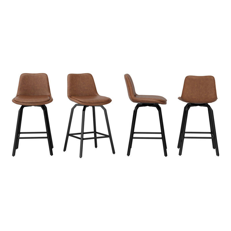 Yannis 26''H Faux Leather Swivel Barstools, Brown, 4