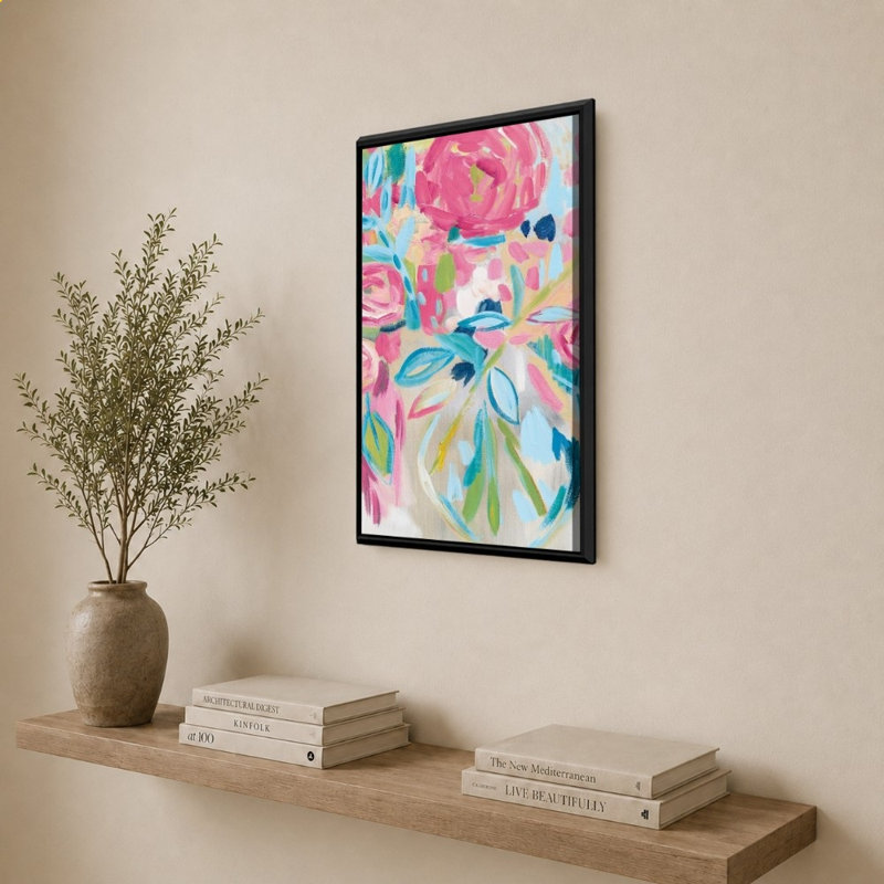 «Summer Pink Floral» par Farida Zaman - Impression sur toile, 34" H x 24" W, Black