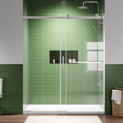 56"-60" W x 72" H Single Sliding Framed Shower Door with 5/16" Tempered Glass, Square Top Rail, and Stainless Steel Accessories