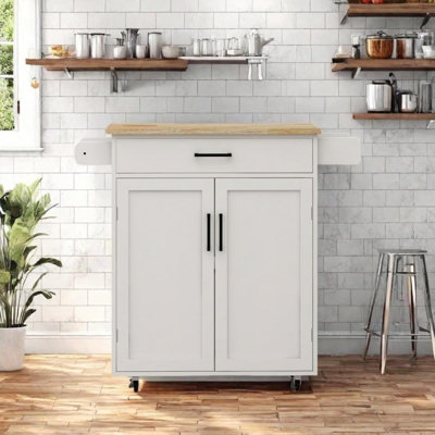 Îlot de cuisine avec plateau en bois d'hévéa